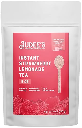 Judee's Mezcla de té instantáneo de limonada de fresa, 5 onzas, sin OMG, prueba golosinas congeladas, ideal para preparar y mezclar bien en
