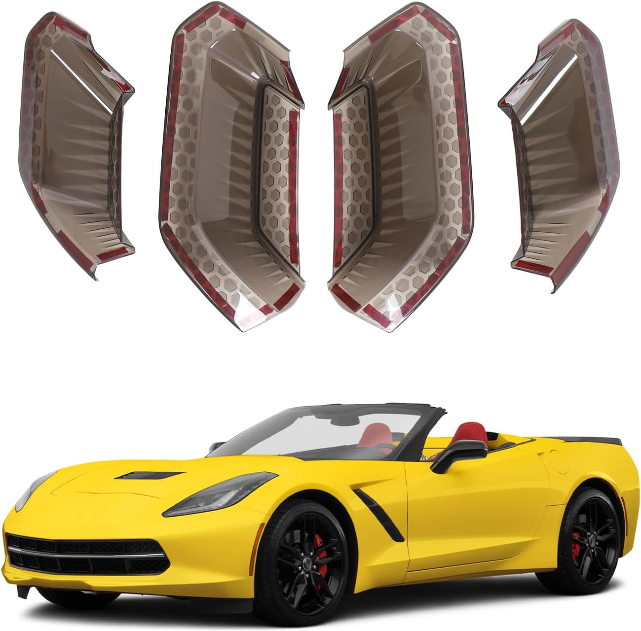 Rear Tail light Cover for Chevrolet Corvette C7 2014-2019 Accessories Blackout Tail Brake Light Guard Cover Bezels Reverse Tail Lamp Shell Shade 4PCS Smoked Rear Headlight Protection Cover ABS (Gray)