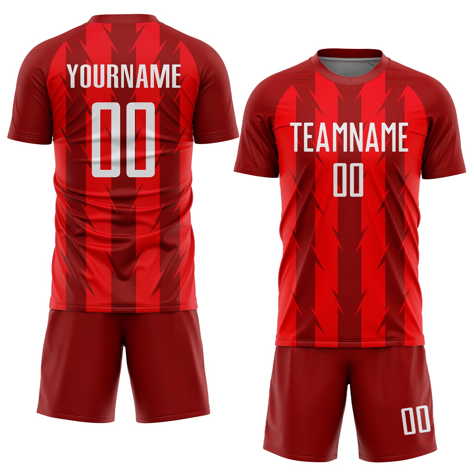 Design Your Own Cool Stripes Soccer Shirts, Personalized Novelty Red Soccer Team Uniforms with Printed White Name Number, Customized Round-Neck Football Volleyball Jerseys for Men Women Boys Girls