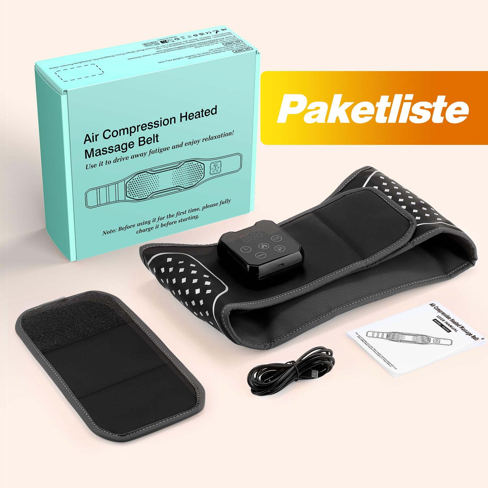 Kabelloser Wärme- und Massagegürtel für den Rücken, Heizkissen für Lendenwirbelsäule mit 3 Luftdruck-Massage Modi & 4 Wärmestufen, Linderung von Rückenschmerzen und Ischias, 4000 mAh Akku