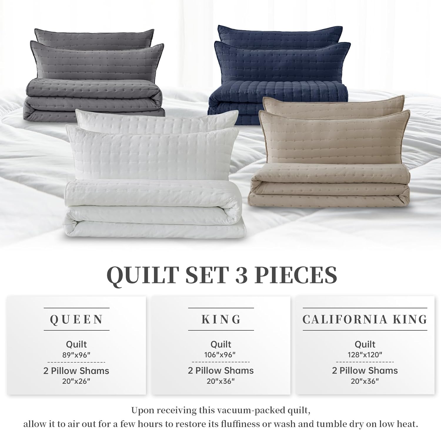 Quilt Sets, King Size 3 Pieces -106"x96" Quilted Bedspread with Shams, Bedspread Coverlet Khaki Lightweight Cross-Stitch Bedding Decor for All Seasons