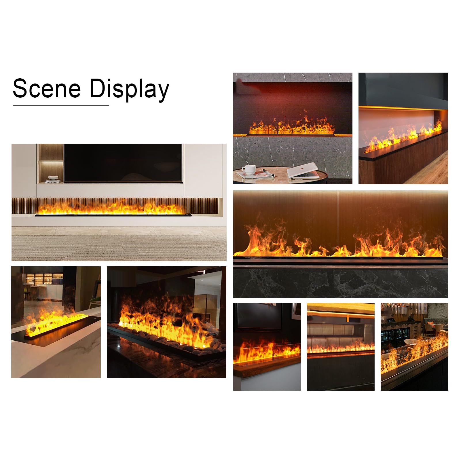 SenhE Kominek elektryczny, rozpylany kominek, dekoracyjny elektryczny nawilżacz powietrza, płomień rozpylający 3D, ultra cienki panel 3 mm, bez ogrzewania