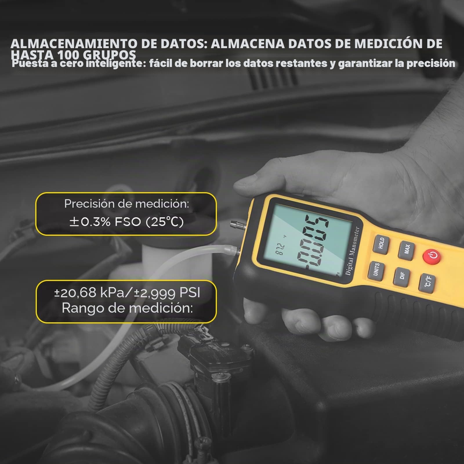 BTMETER Manómetro Medidor de presión de aire de gas, manómetro de doble puerto Manómetro diferencial de presión, para horno de gas HVAC, manómetro digital con retroiluminación 12 unidades de medida