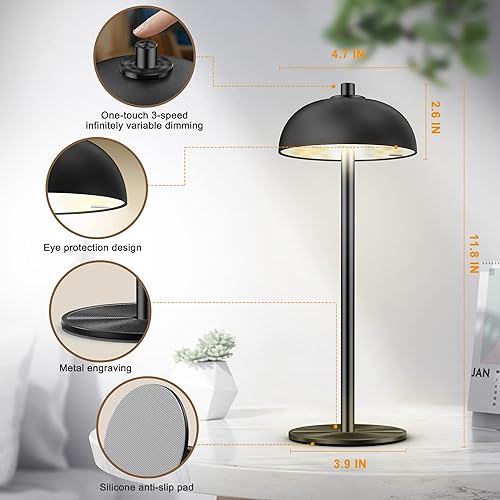 Miniatura 3 de Lámpara de mesa inalámbrica recargable, paquete de 2 lámparas LED de 5000 mA portátiles para exteriores, funciona con pilas, luz LED de mesa pequeña