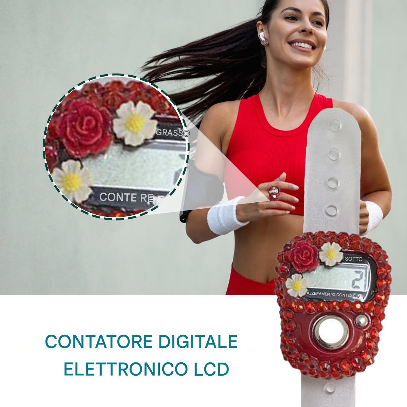Compteur Mécanique à Anneau Digital - Design Fleuri Strass, Réinitialisable, Portable Pour Sport, Danse, Classe - 5