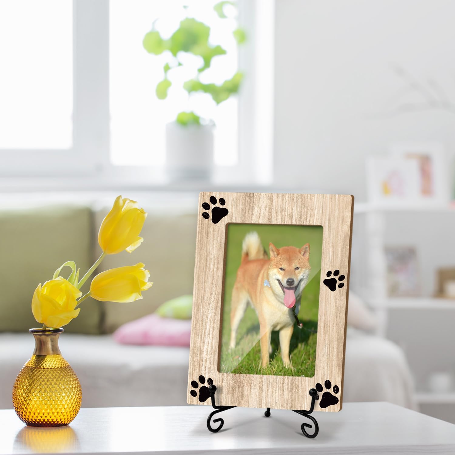 Pet Picture Frame, Paw Prints Picture Frame For Pet Owners, Wooden Photo Frame With Stand, Birthday Gifts for Women Men, 4x6 Photo Frame Bedroom Office Desktop Display Decorations -02 - Image 3