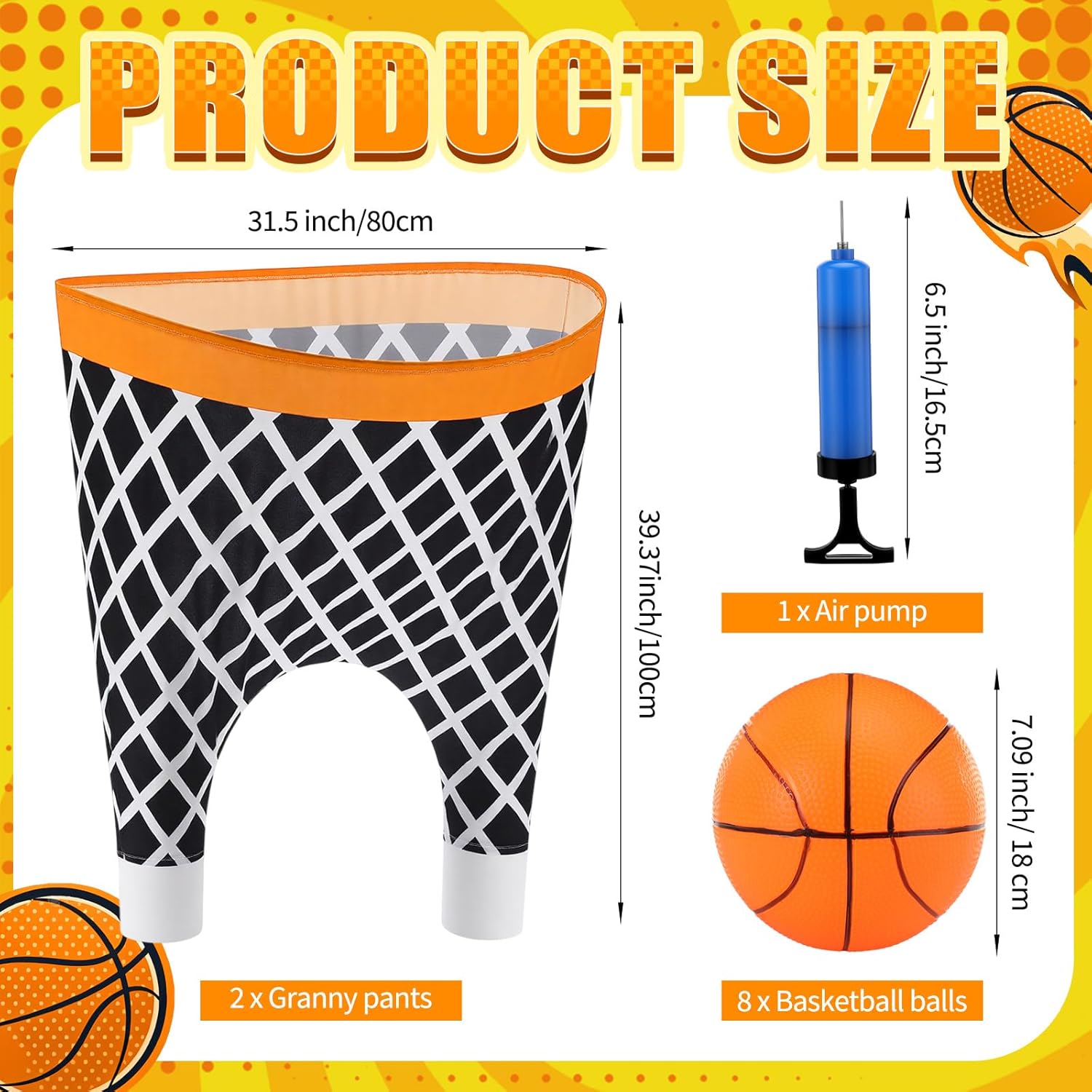 Leitee 11 Pcs Granny Pants Yard Game Games Set Oversized Pants with Bouncy Balls and Air Pump Outdoor Tossing for Basketball Party Supplies Sport Play Adults Fun Family Reunion Gatherings