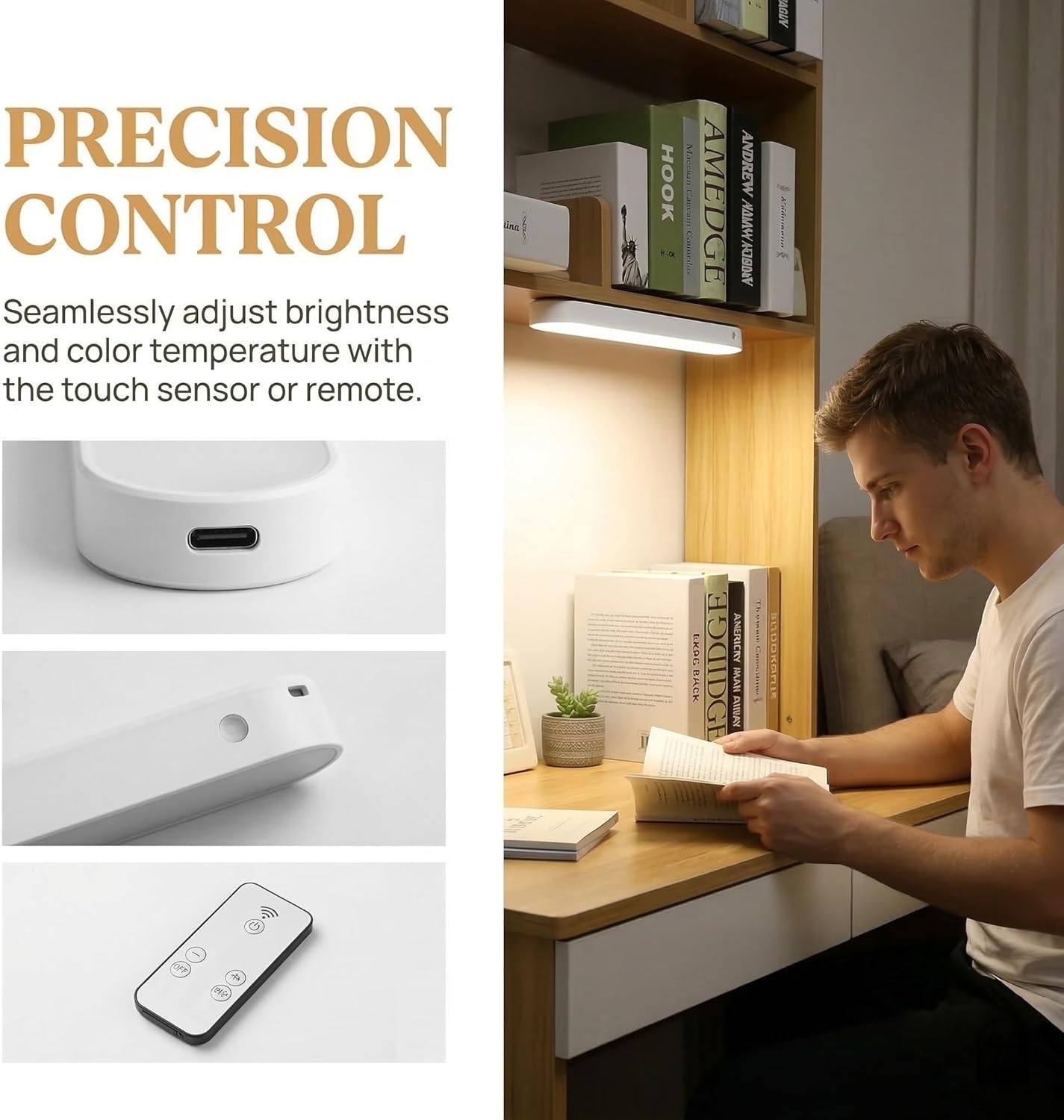 Smart Eye-Friendly Magnetic Attachment LED Light USB Type Plug-and-Play Installation Reliable Performance Energy Saving for Desk Study Dormitory Bedroom Wardrobe Camping Outdoor Rectangular 1Pack