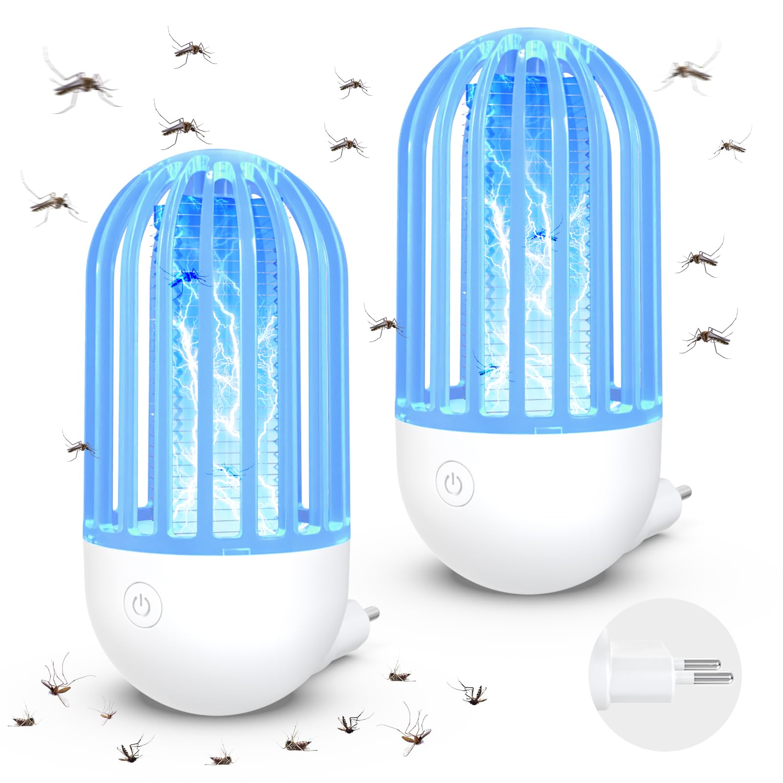 Insektenvernichter Elektrische Fliegenfalle Innenbereich Plug in 2 Stück, 2100V UV Mückenlampe Mückenfalle Mückenschutz mit LED-Licht Schweigend Insektenvernichter für Außen, Küche, Garten, Camping