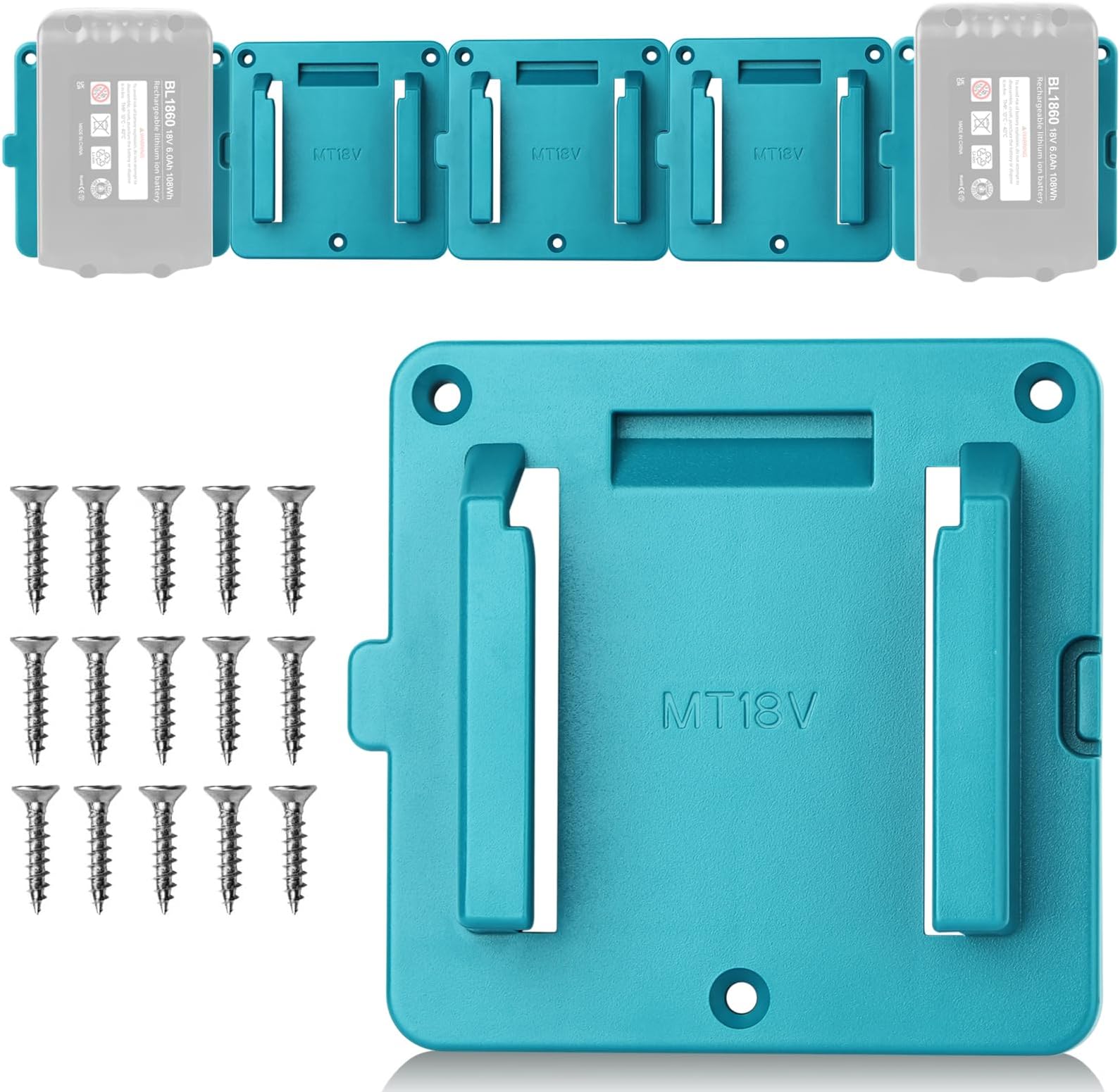 Set Da 5 Supporti Parete Per Batterie Makita 14.4V-18V - Con Viti, Compatibile Con BL1860, BL1850