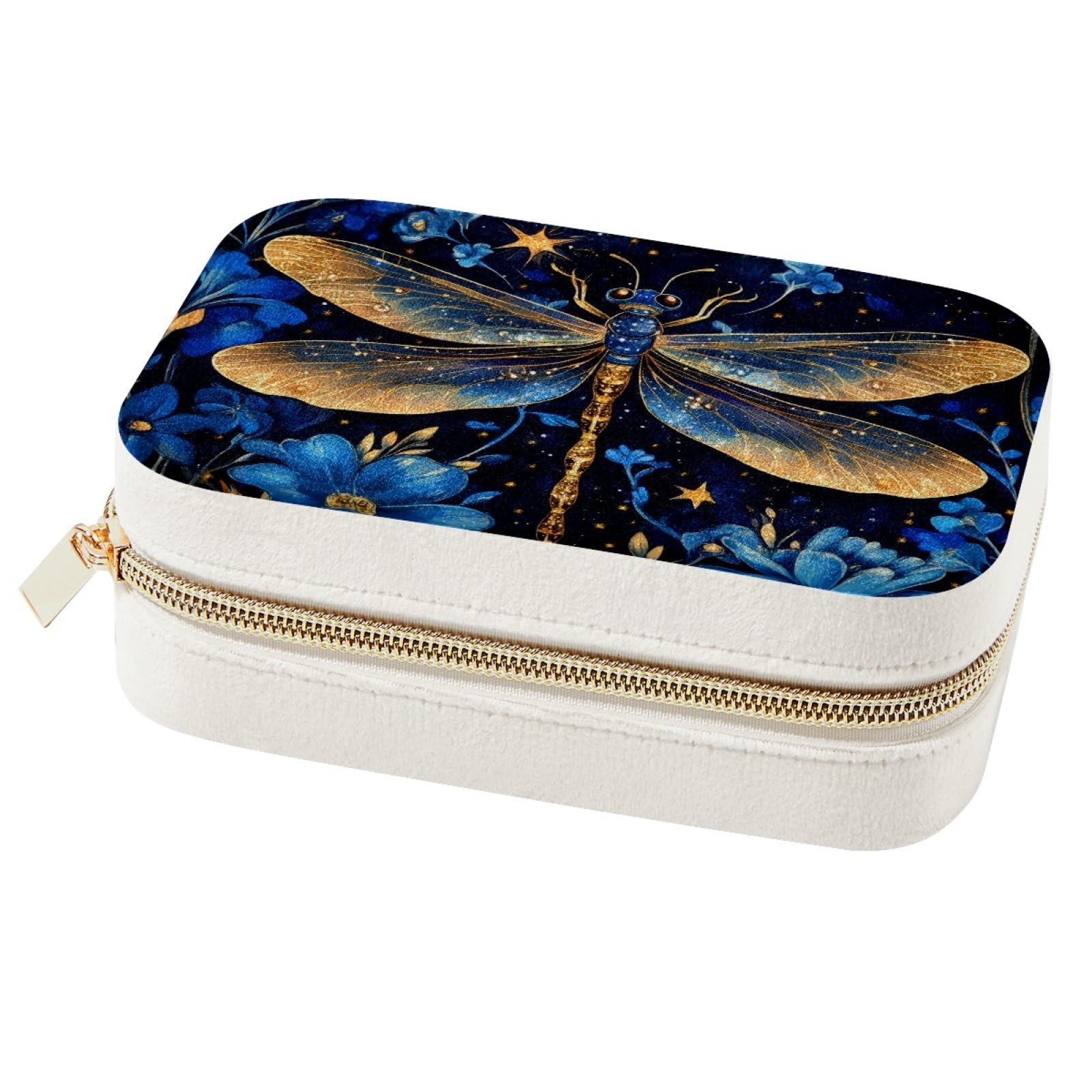 Boîte à bijoux libellule bleue pour voyage | Rangement bagues et colliers