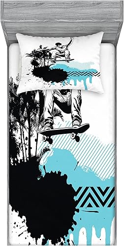 Miniatura 167 de Ambesonne Juego de sábanas bajeras y fundas de almohada, diseño retro de los videojuegos con botones de joystick vintage de los años 80 y 90, diseño