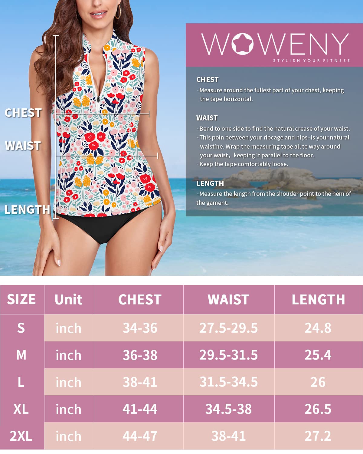WOWENY Maillot de Bain sans Manches pour Femme - Protection Solaire - Maillot de Bain - Maillot de Bain - Maillot de Bain - Maillot de Bain - Maillot de Bain - T-Shirt de Plage