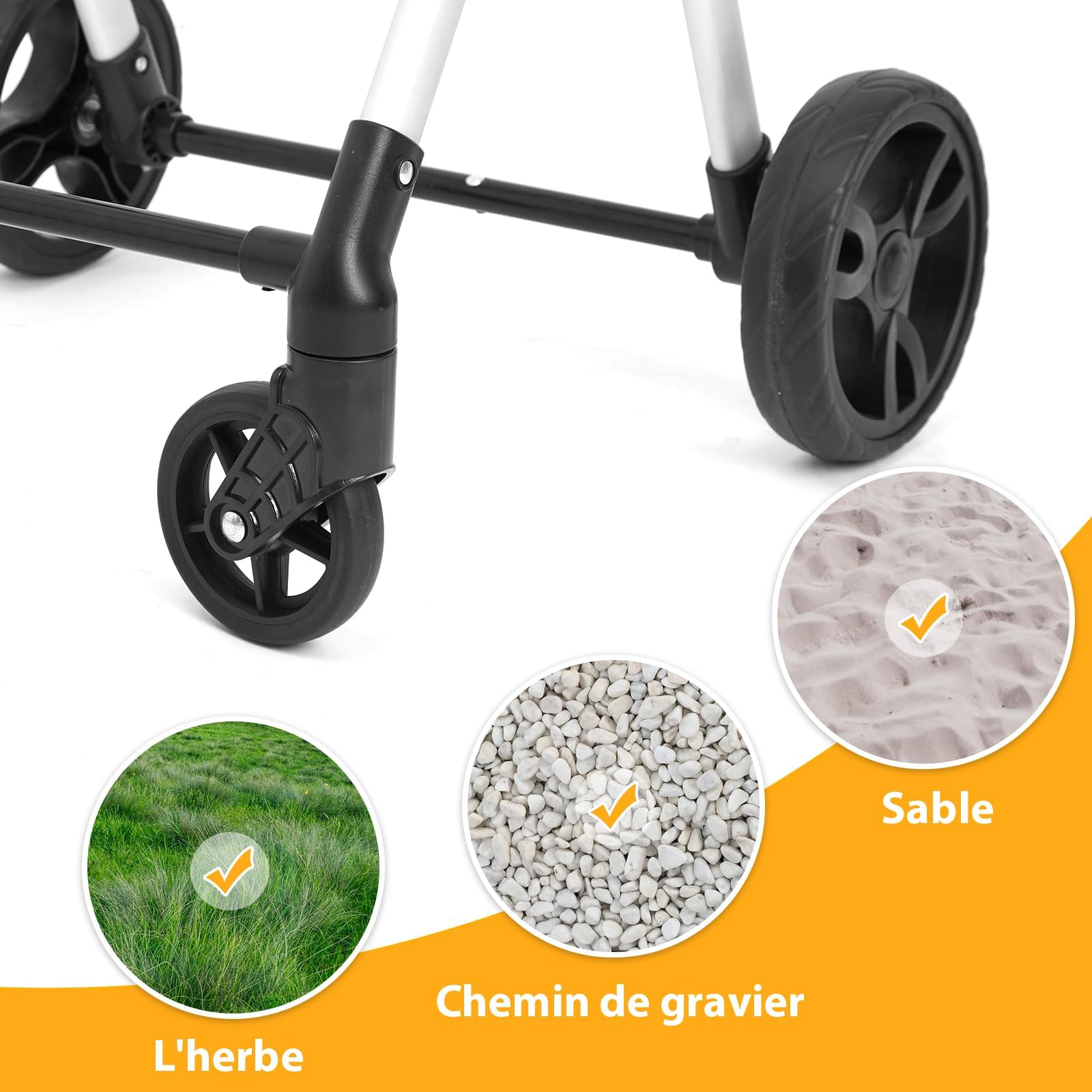 Chariot de Courses, 46L Chariot de Courses 4 Roues, avec Sac Isotherme, Poignées Réglables, Pliable, léger en Aluminium (Gris)