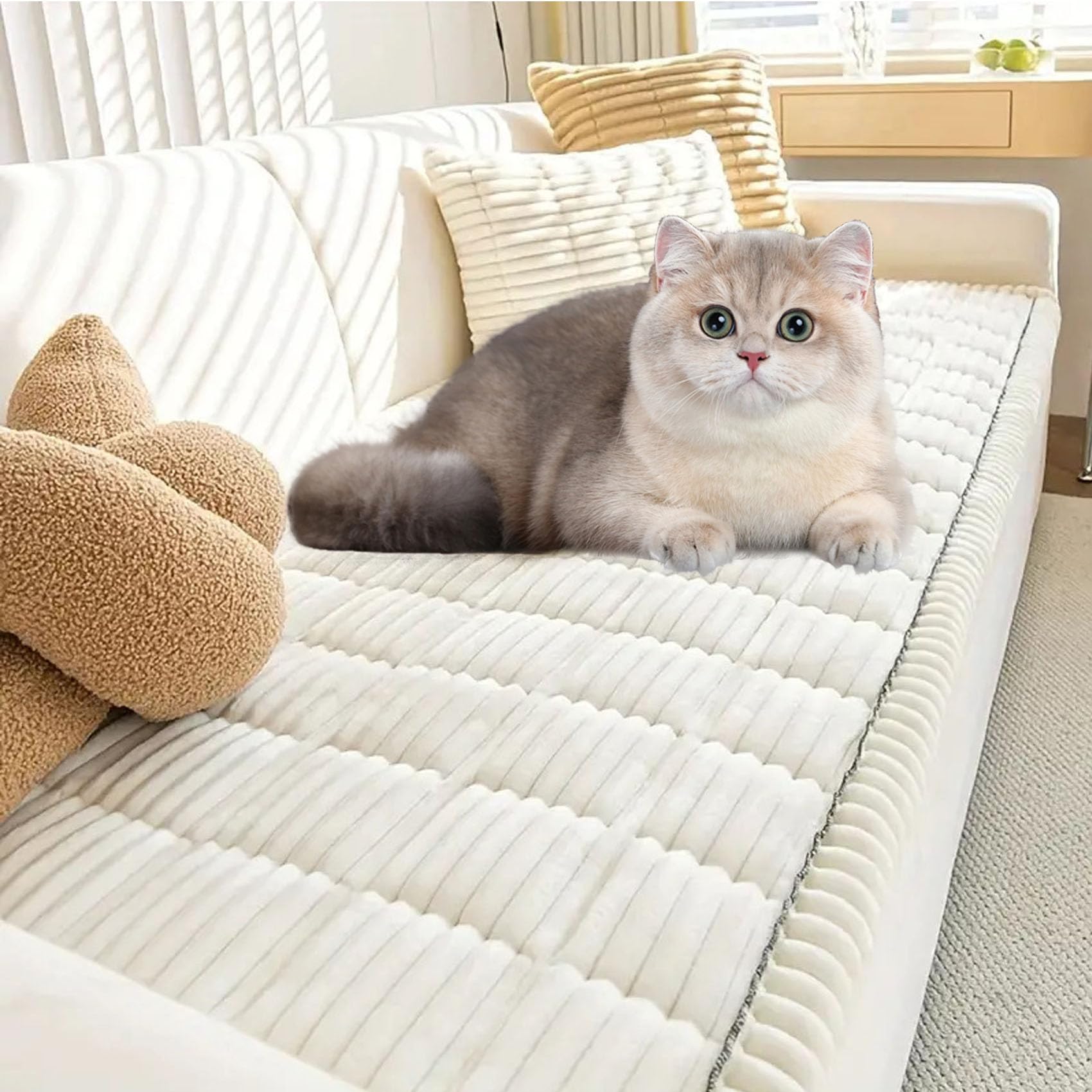 Awavsea Paw Lounge Plush Pet Couch Cover, Paw lounge Plush Couch Cover Stylish Non Slip, Soft Comfortable Strong & Scratch Resistant Protection Machine Washable Easy Cleaning (White,80 × 160 cm)