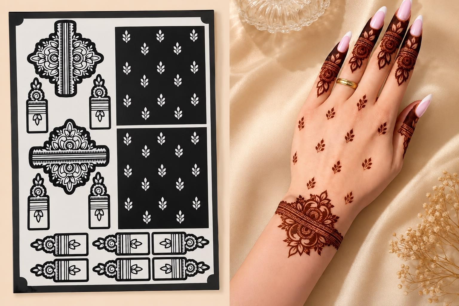 Bridal Mehndi Stencil for Wedding Mehandi Tattoo Designs | Instant Application, Floral Patterns, Hand & Wrist Designs, Reusable Stencil, Traditional Motifs-picture-37