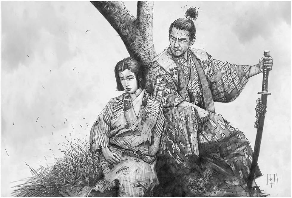 Giclee print of Miyamoto Musashi from a pencil drawing of Toshiro Mifune
