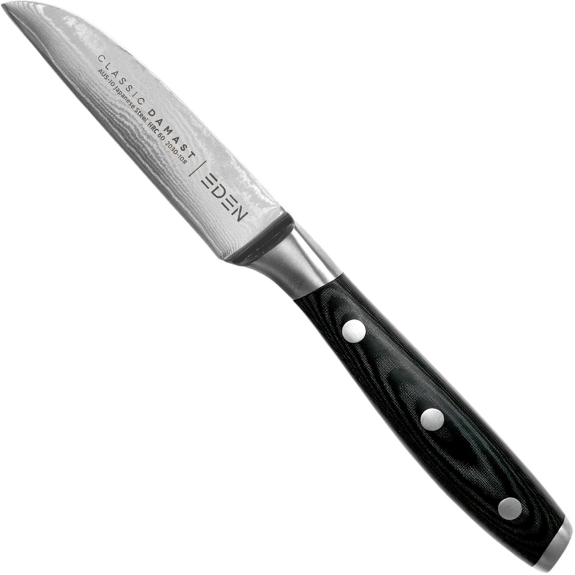 Paring Knife 9 cm Eden Classic Damast Kitchen Knife EQ2030-108 Very Sharp Paring Knife for Fruits and Vegetables, Damascus Steel