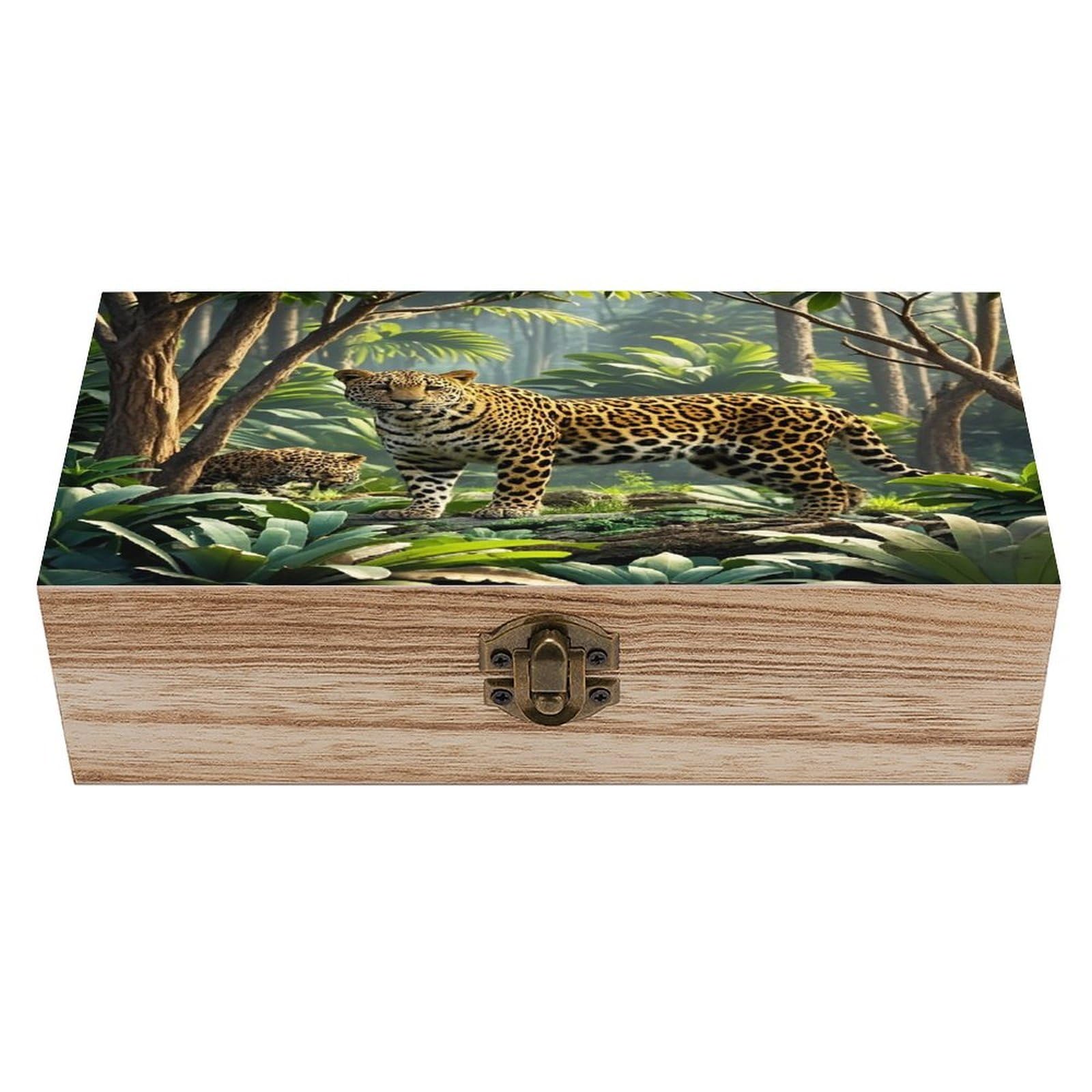 FekiLoot Animal Leopard Print Jungle Wooden Storage Box Exquisite Wood Keepsake Box Vintage Wooden Gift Jewelry Case for Crafts And Photo Storage Boxes