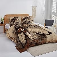Vista 4 de Juego de edredón con patrón de lobo personalizado, ropa de cama tamaño King, juego de edredón de lobo colorido, edredón de lobo tamaño individual