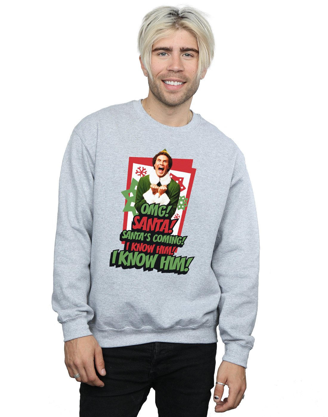 Absolute Cult Men's Sport Grey Elf Christmas Tree Sweatshirt XX-Large