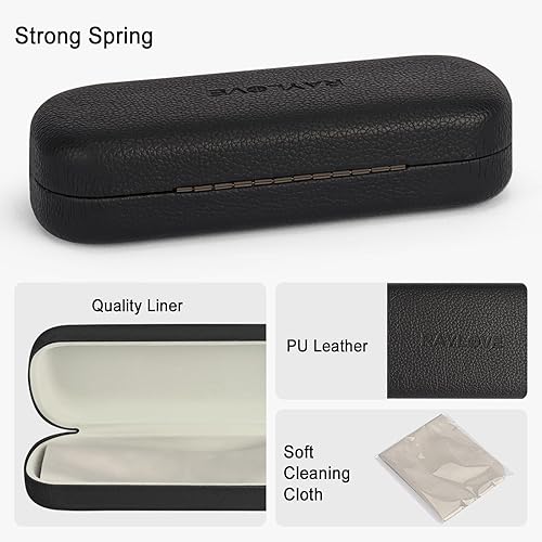 Vista 7 de RayLove Estuche rígido para lentes con paño de limpieza, funda protectora de piel sintética para lentes de sol