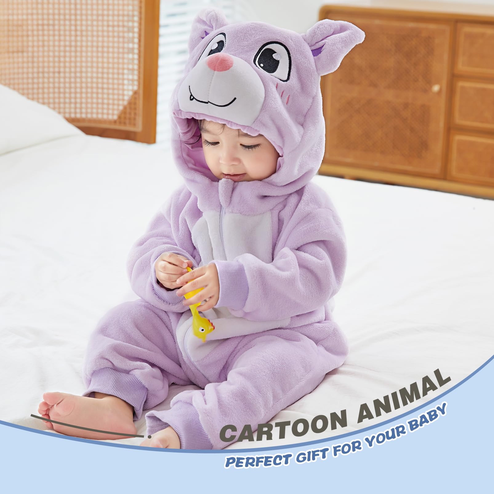 Pagliaccetto Neonato Invernale Costume Neonato, Flanella Unicorno Dinosauro Costume Neonata Sacco Nanna con Cappuccio Animale Tuta Neve Tutone Pile Bambino 0-36 Mesi