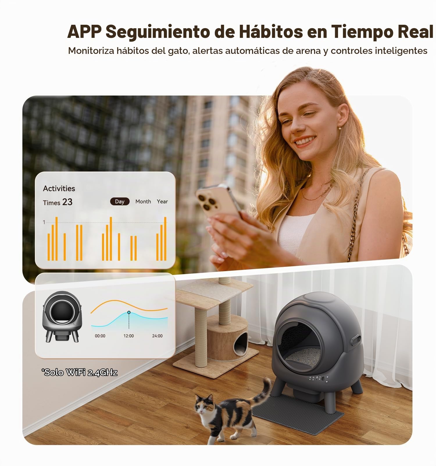 Arenero Gatos Autolimpiable Caja de Arena Sin Olor 65L +1 Bolsa de Basura