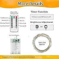 Vista 44 de Paquete de 2 guirnaldas de luces LED, funcionan con pilas, 5 m, 50 luces intermitentes, temporizador, impermeables, para habitaciones, bodas