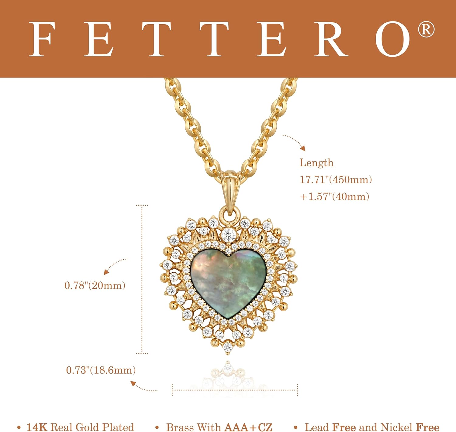 Fettero Gold Charm Necklace for Women, 14K Gold Plated Black MOP Necklace Cute Heart Moon Dainty Pendant Non Tarnish Chain Gold Necklaces Jewelry Gift - Image 5
