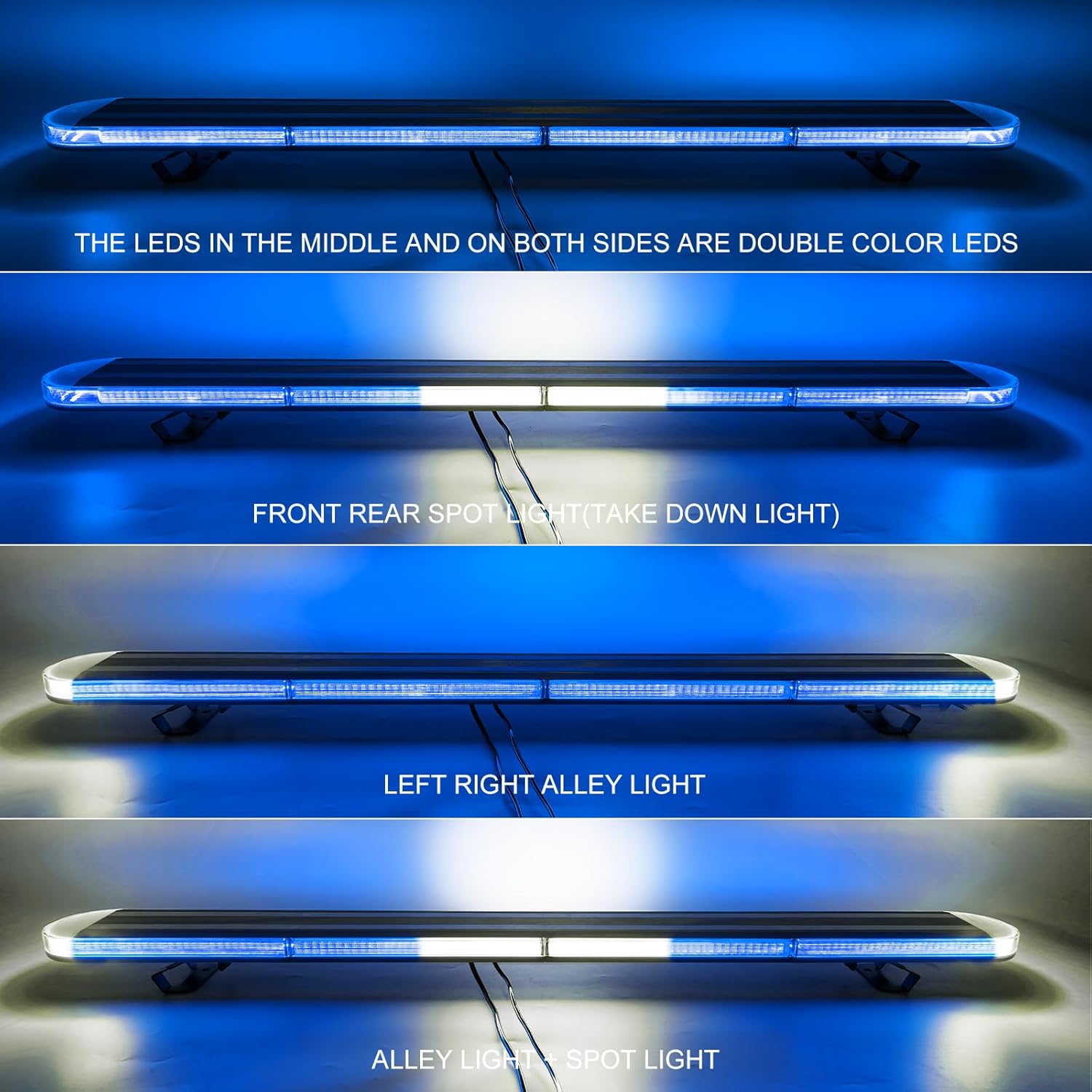 ASPL 48" High-Intensity LED Low Profile Roof Mount Emergency Warning Security Strobe Light Bar for Tow Truck Construction Vehicle /29 Flash Mode/Control Pannel/Take Down Alley Lights -Blue