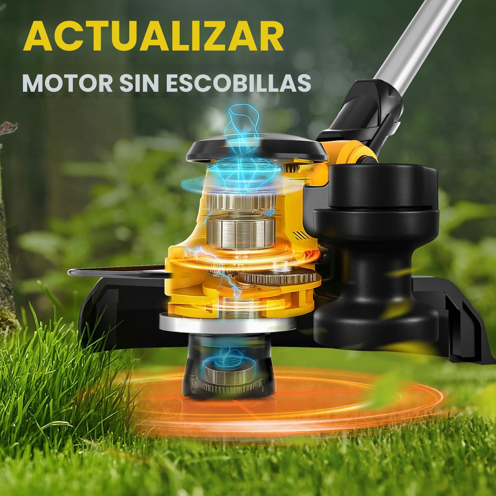 Desbrozadora Inalámbrica Compatible con Dewalt 20V batería (no bateríe) sin Escobillas con Batería Indicadora, Corte de Borde Eléctrico Plegable, Cabezal Giratorio 75° y Mango Giratorio 90°