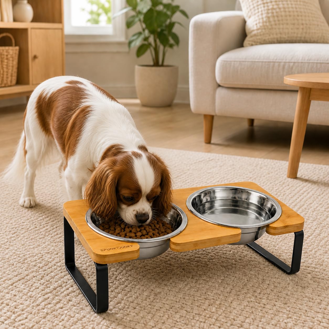 SPUNKYJUNKY Hundenapf erhöht Futternapf aus 304 Edelstahl Futterstation mit Zwei einstellbaren Höhen Fressnapf und Wassernapf für Katzen und Hunde (600ml)