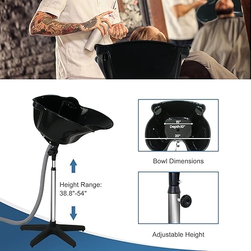 Miniatura 5 de Tazón de tratamiento con altura ajustable para el cabello con manguera de drenaje, color negro