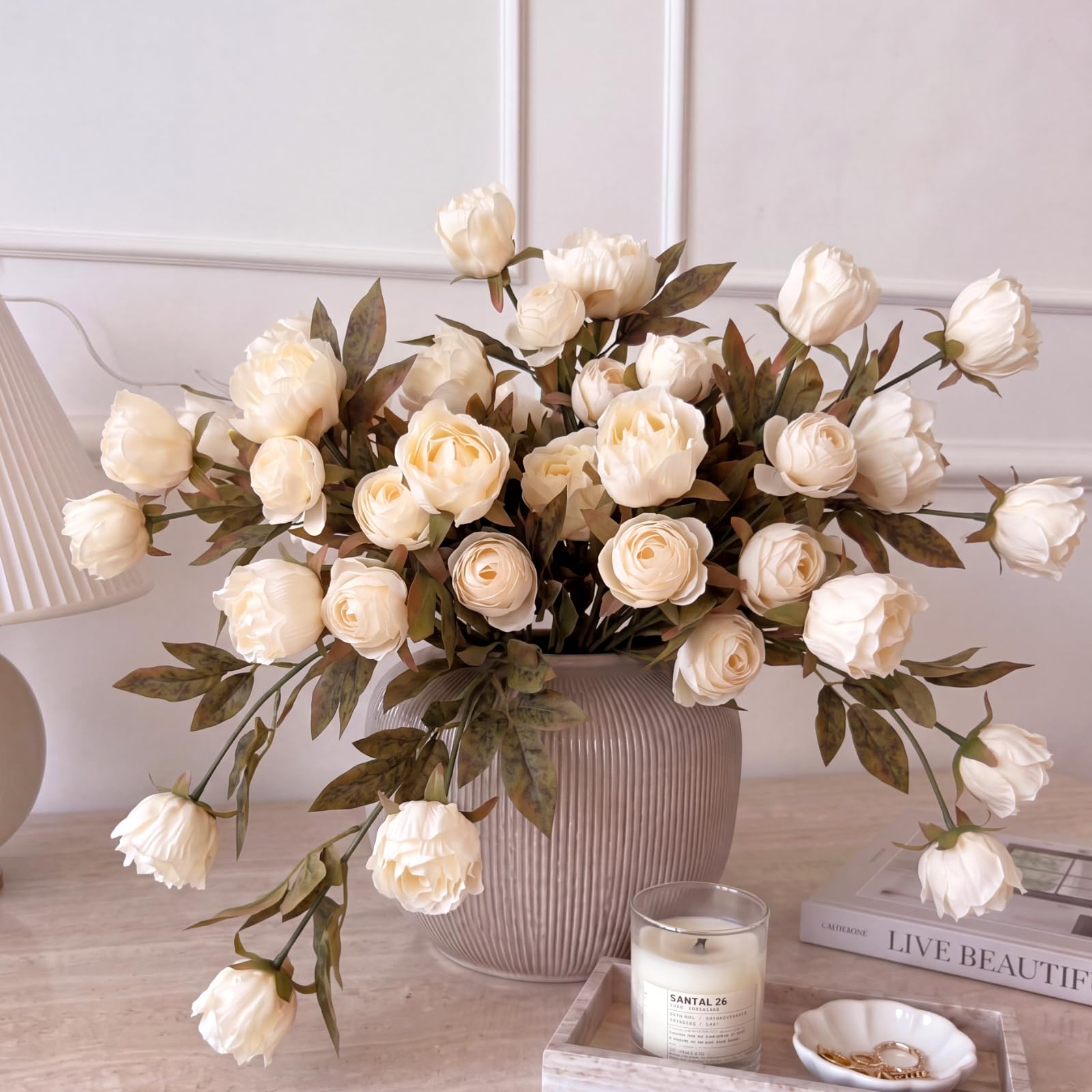 Photo 1 of Thiccywoov 12 Pcs Faux Peony Stems Flowers Bulk Vintage Artificial Silk Peonies Stems Real Look Fake Peonies Branch for Vase Filler DIY Bouquet Centerpiece Home Indoor Outdoor Decor (Light Champagne)