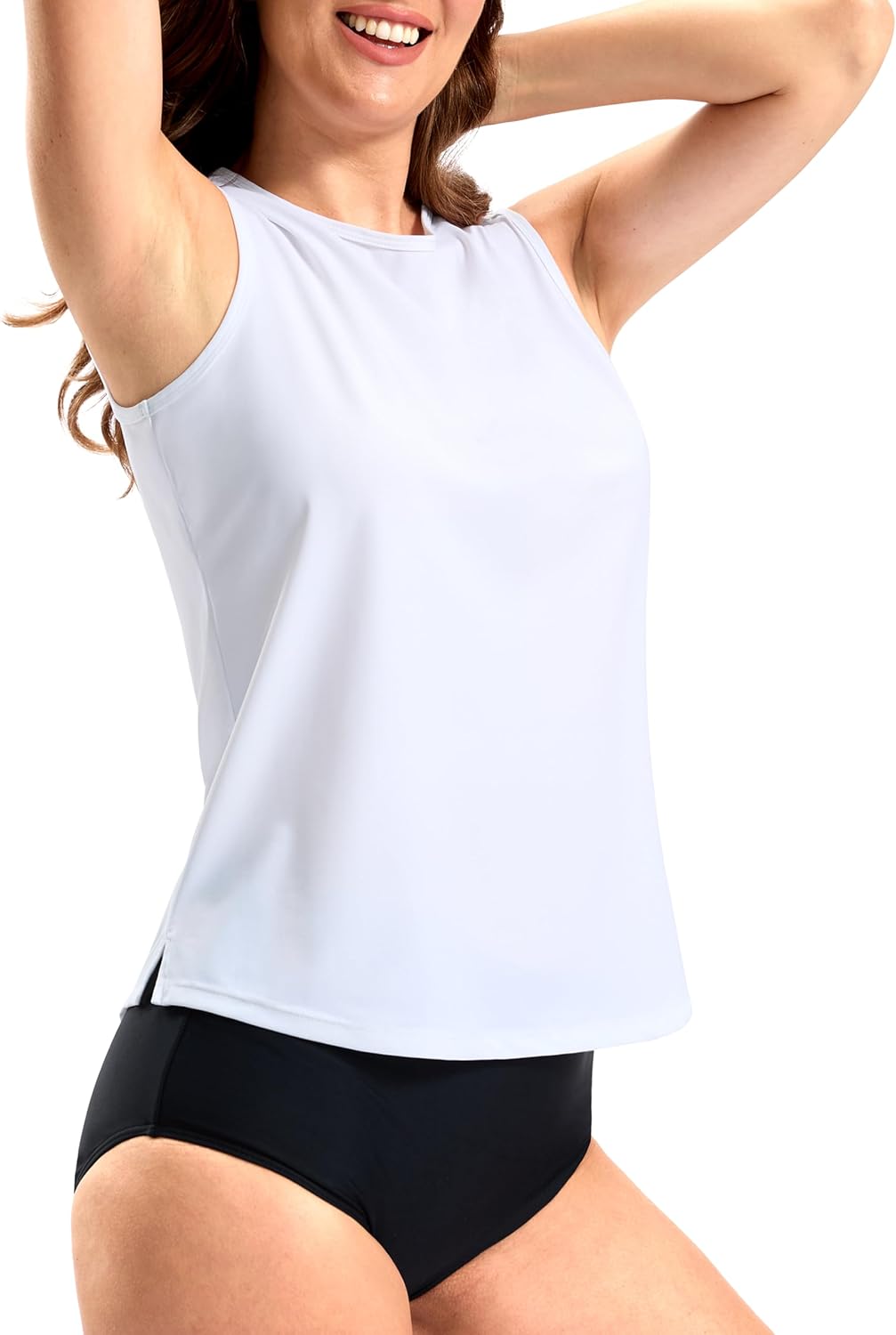 SANTINY Sleeveless Rash Guard for Women UPF 50+ Modest Swimsuit Quick Dry High Neck Bathing Suit Swim Top Swim Tank