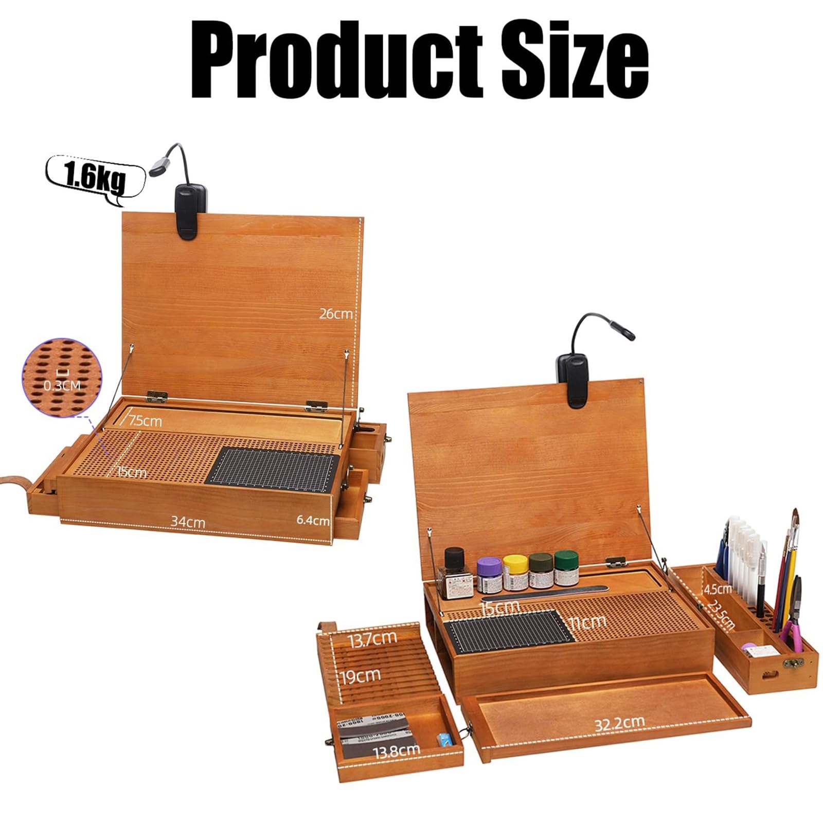 Postazione di lavoro per modellismo, stazione di lavoro in legno per hobby con luce LED e stoccaggio, banco da lavoro pieghevole per fai da te in miniatura, pittura e assemblaggio