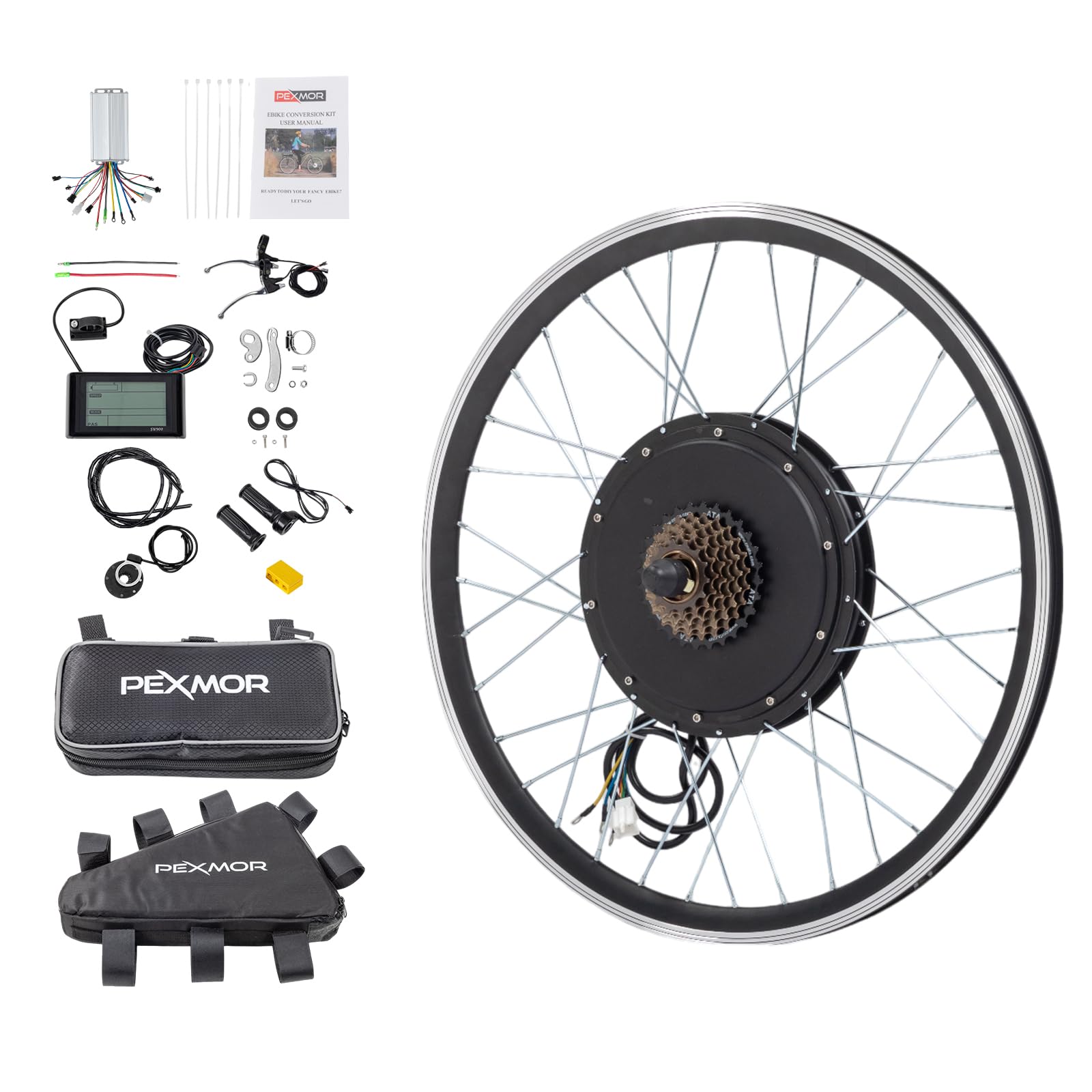 PEXMOR Electric Bike Conversion Kit, 48V 1200W 26" Front/Rear Wheel E-Bike Conversion Kit with 3 Mode Controller, PAS, LCD Display, Twist Throttle