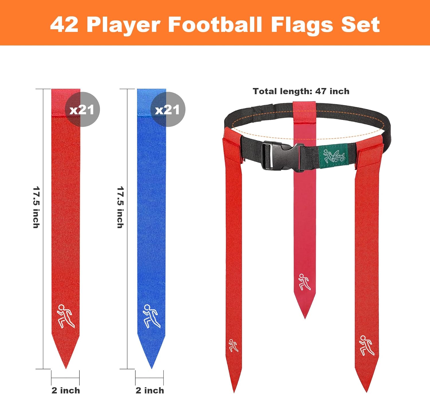 Flag Football Set, 42 Football Flags Belts with 14Player Adjustable Flag Football for Kids