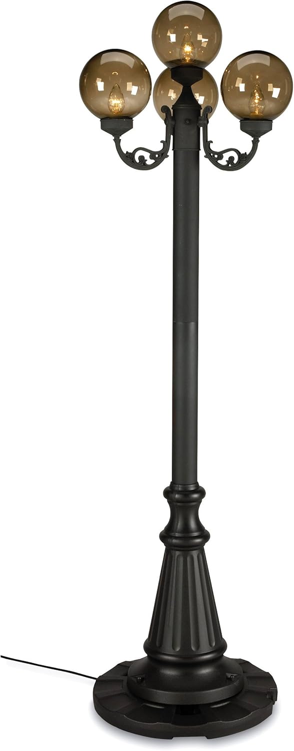 Patio Living Concepts, 80"H, European Park Style Four Plug-in Outdoor Black Lantern Patio, Weather Resistant, Aluminum, White Globes