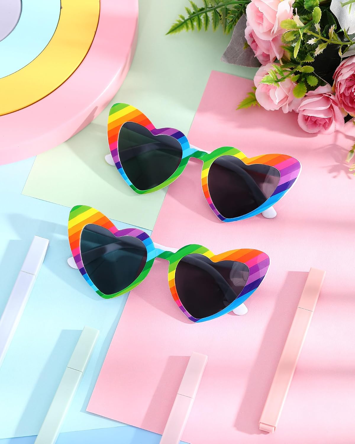 Relaxweex 12 Pack Rainbow Sunglasses Heart Shaped Sunglasses for Women Men Trendy Glasses Pride Accessories Vintage Lovely Retro Cute Glasses