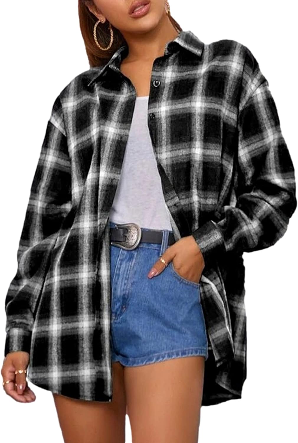 Women's Oversized Flannel Buffalo Plaid Shacket Liberia Ubuy