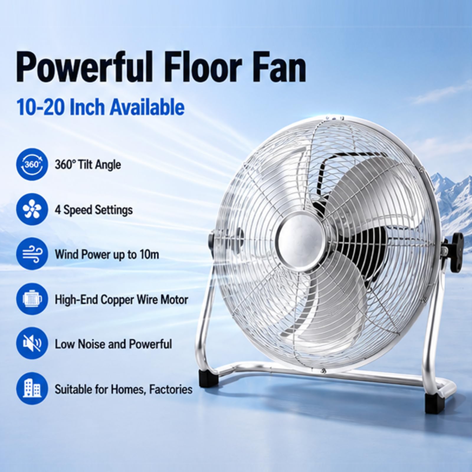 Ventilateur puissant à 4 vitesses, tambour de 20 pouces