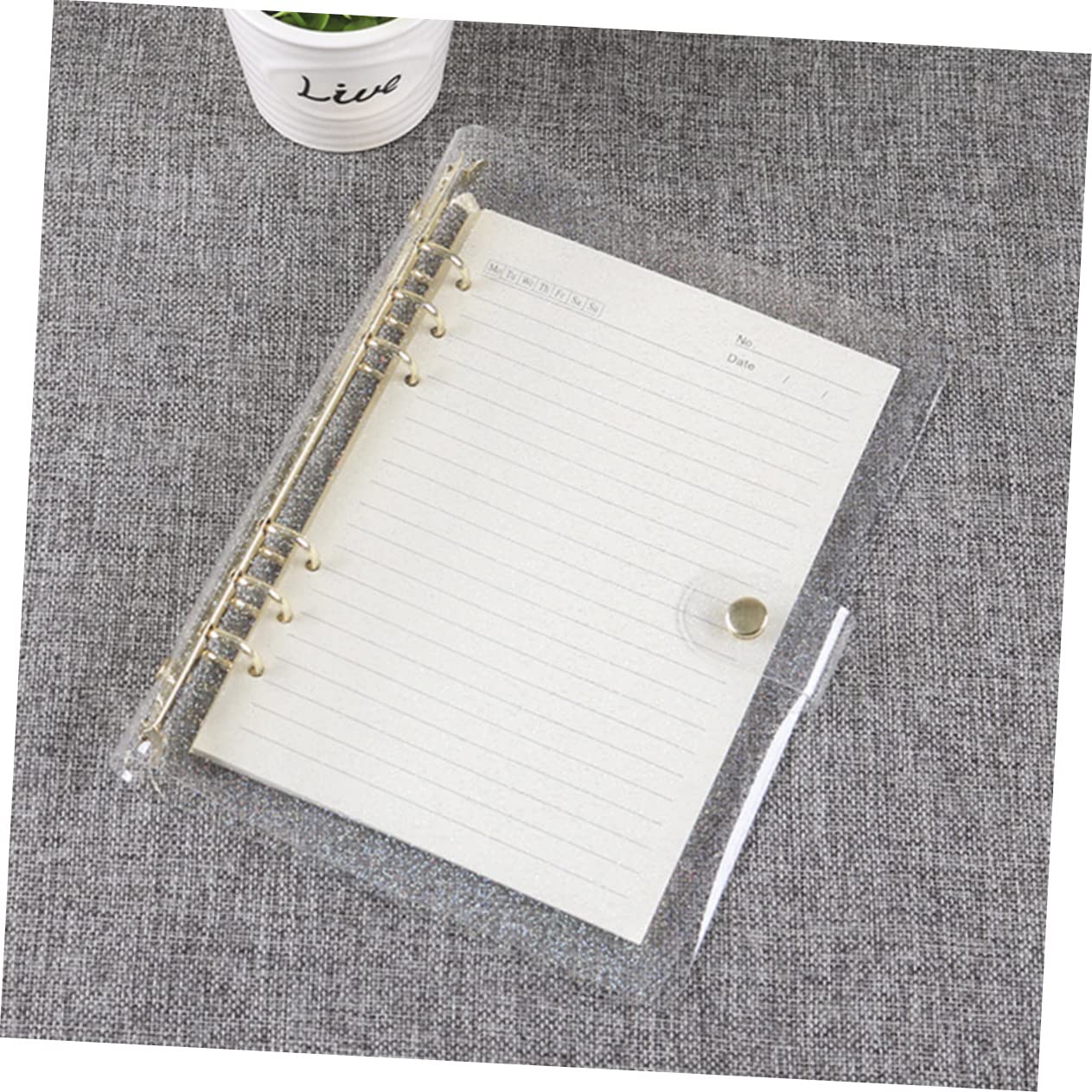 POPETPOP Classeur A6 Transparent en PVC Classeur à 6 Anneaux Protège-Cahier Pailleté pour Agenda et Voyage Fournitures de Bureau