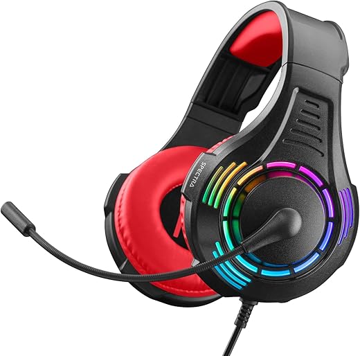 NiTHO SPECTRA STEREO GAMING HEADSET RED with Noise Canceling Mic & RGB LED Light, Compatible with PC/PS4/PS5/Xbox One/XBOX series X S/Switch/Phones…
