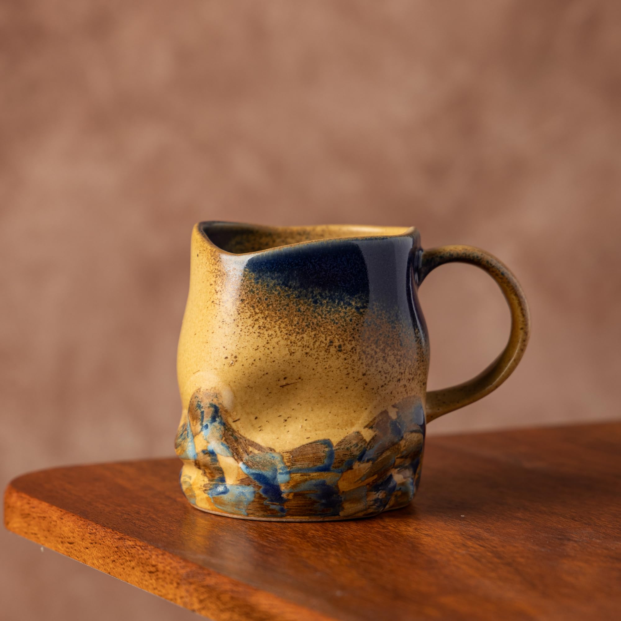 Tazas de café de cerámica hechas a mano, tazas con cuchara de café, 325 ml, taza de cerámica hecha a mano con asa, pintura a mano, tazas de té únicas de superficie desigual, aptas para