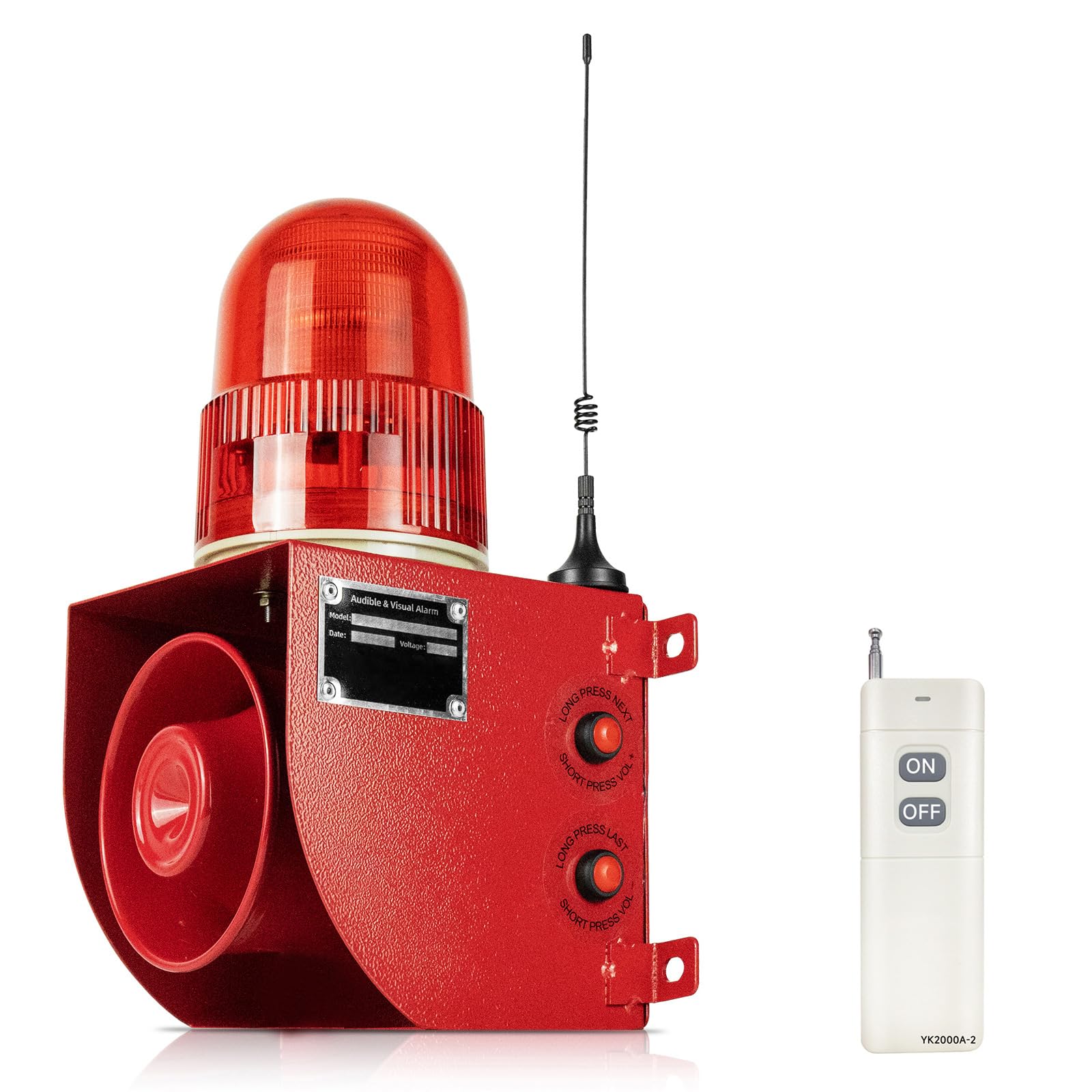 Sirena de alarma inalámbrica de rango de 0.31 millas, multitono, 120 dB, bocina fuerte, impermeable, sirena de seguridad para la industria, negocios, hogar, tienda, hotel, escuela, CA 110-120