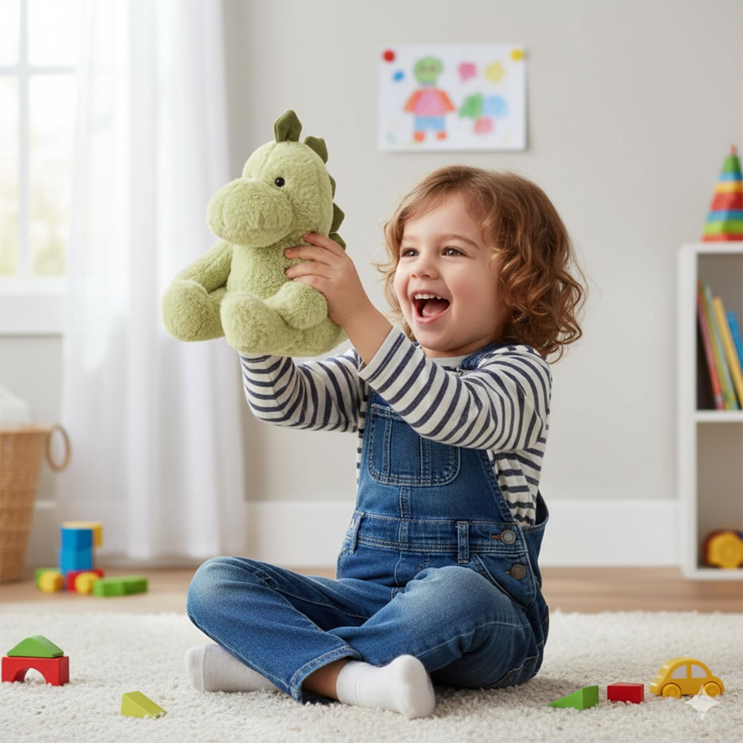PLIC - Doudou Bouillotte Dinosaure, Peluche Chauffante Micro-Ondes, Sac de Billes Amovible, Chaud & Froid pour Coliques & Bobos, Housse Lavable
