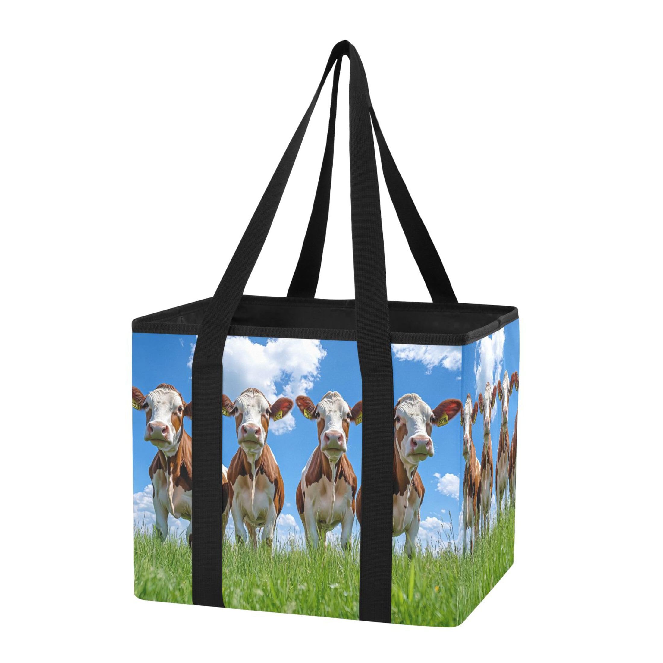 Kutsu Car Trunk Organizer Cows Standing in Grass Collapsible Storage Organizers Oxford Car Storage Bin with Reinforced Handles, Non-slip Universal Fit SUV Truck Van, 1 Pack