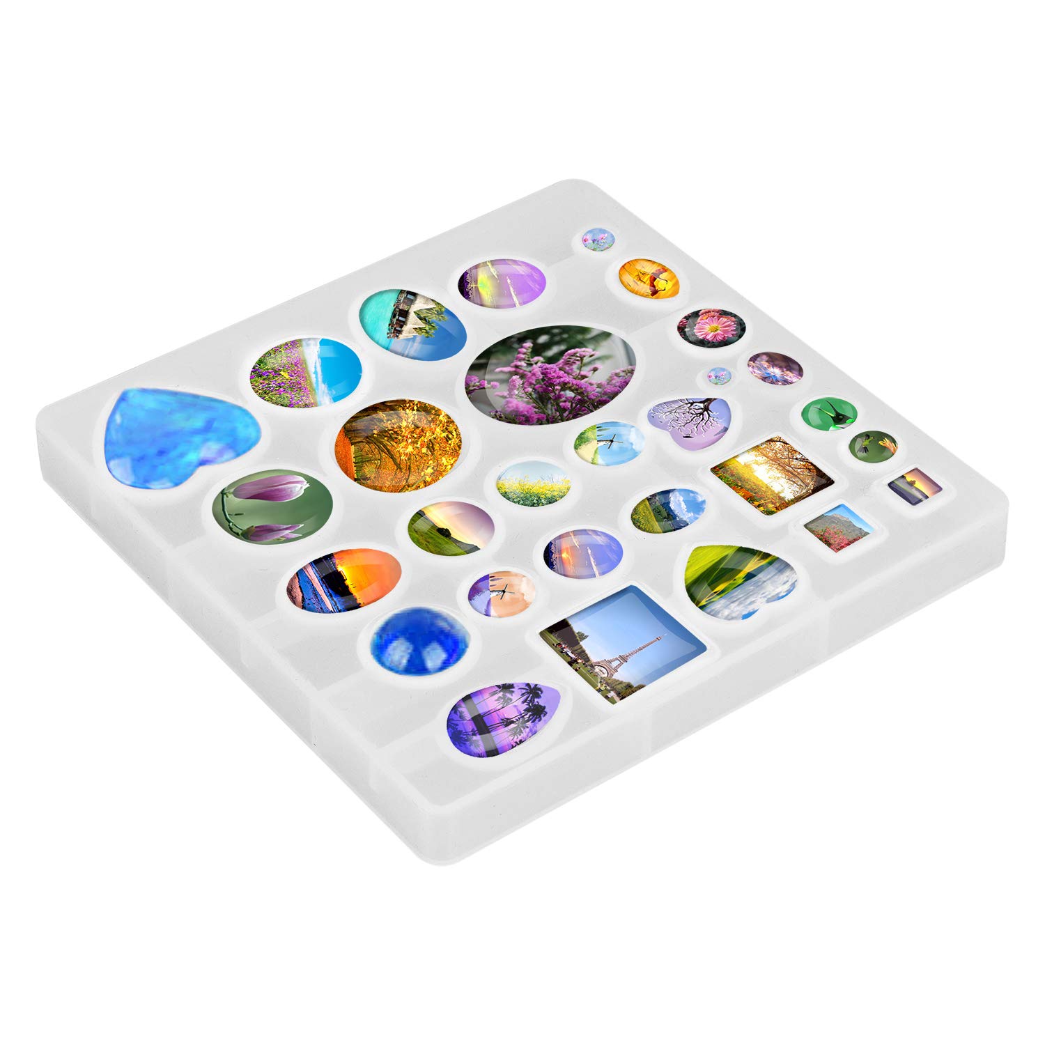 Kit de moldes de joyería de resina para hacer bandejas colgantes con 30 colgantes de metal de 5 estilos y 1 molde de fundición de epoxi de silicona para colgantes, manualidades, regalos de 4